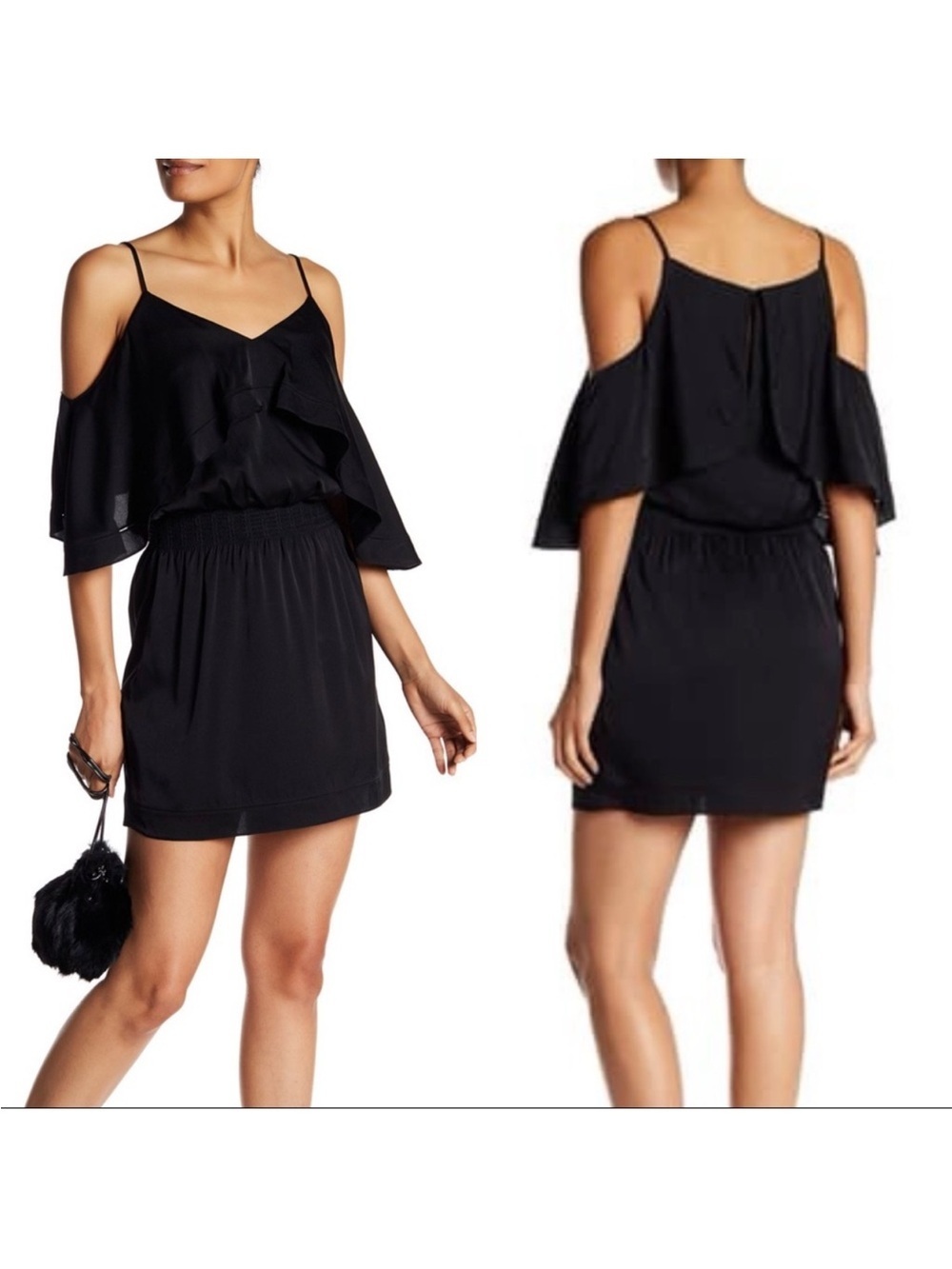 Trina Turk Silk Mini Dress Women’s Small Colusa Off The Shoulder Ruffled Black X